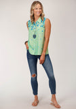 Roper Womens Sleeveless Summer Floral Brdr Print Amer Crepe Blouse - Roper
