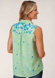 Roper Womens Sleeveless Summer Floral Brdr Print Amer Crepe Blouse - Roper