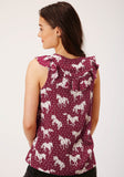 Roper Womens Sleeveless Horse Print Rayon Slvls Blouse - Roper