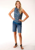 Roper Womens Ethnic Paisley Border Print Sleeveless Western Shirt - Roper