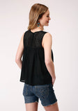 Roper Womens Sleeveless Solid Rayon Tank W Eyelet Bodice Blouse - Roper