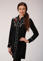 ROPER WOMENS BLACK WITH ROSED AND STEER EMBROIDERY LONG SLEEVE DRESS - Flyclothing LLC