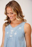 Roper Womens Long Sleeve Lightweight Denim Sleeveless Dress - Roper