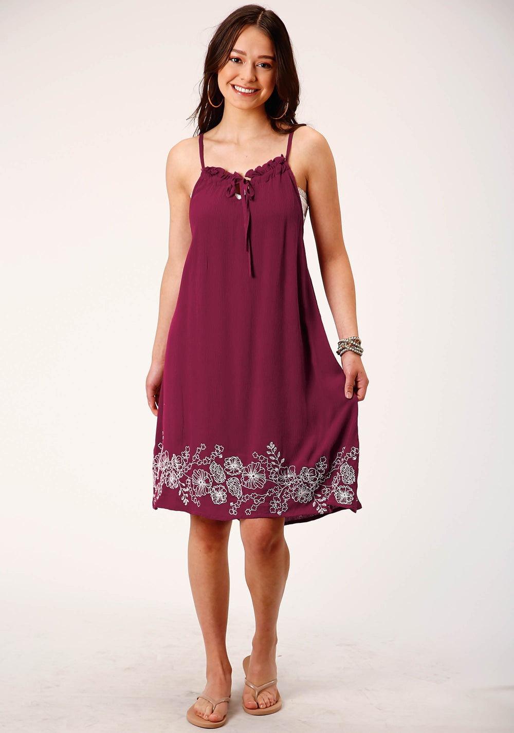 Roper Womens Sleeveless Wine Rayon Crepe Strappy Dress - Roper
