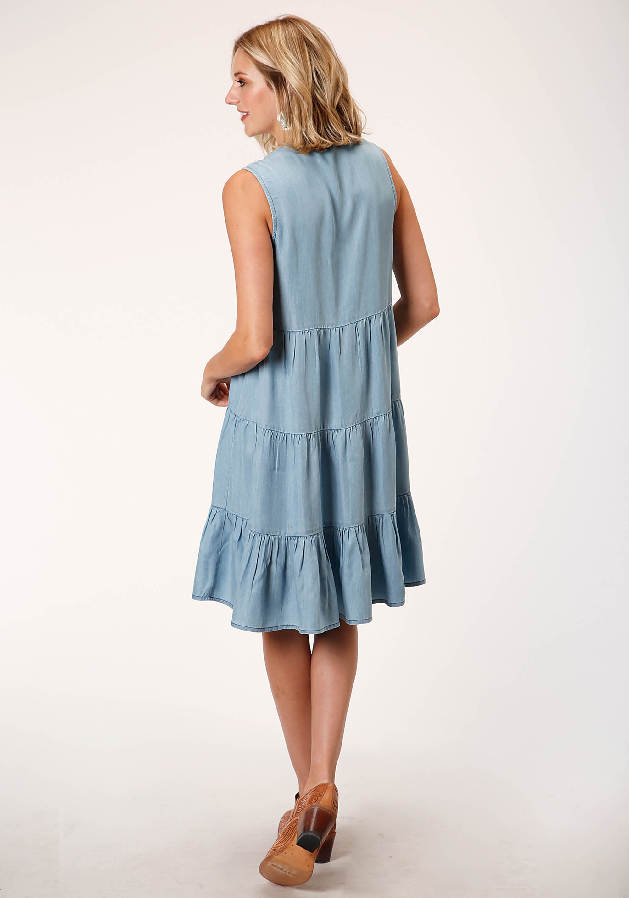 Roper Womens Sleeveless Cotton Denim Threetiered Dress