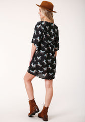 Roper Womens Short Sleeve Wild Horse Print Rayon Dress