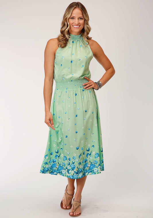 Roper Womens Sleeveless Summer Floral Brorder Print Amer Crepe Dress - Roper