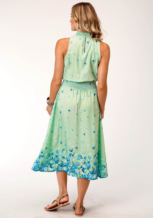 Roper Womens Sleeveless Summer Floral Brorder Print Amer Crepe Dress - Roper