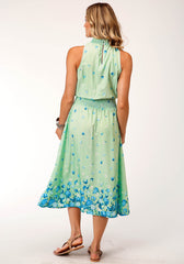 Roper Womens Sleeveless Summer Floral Brorder Print Amer Crepe Dress