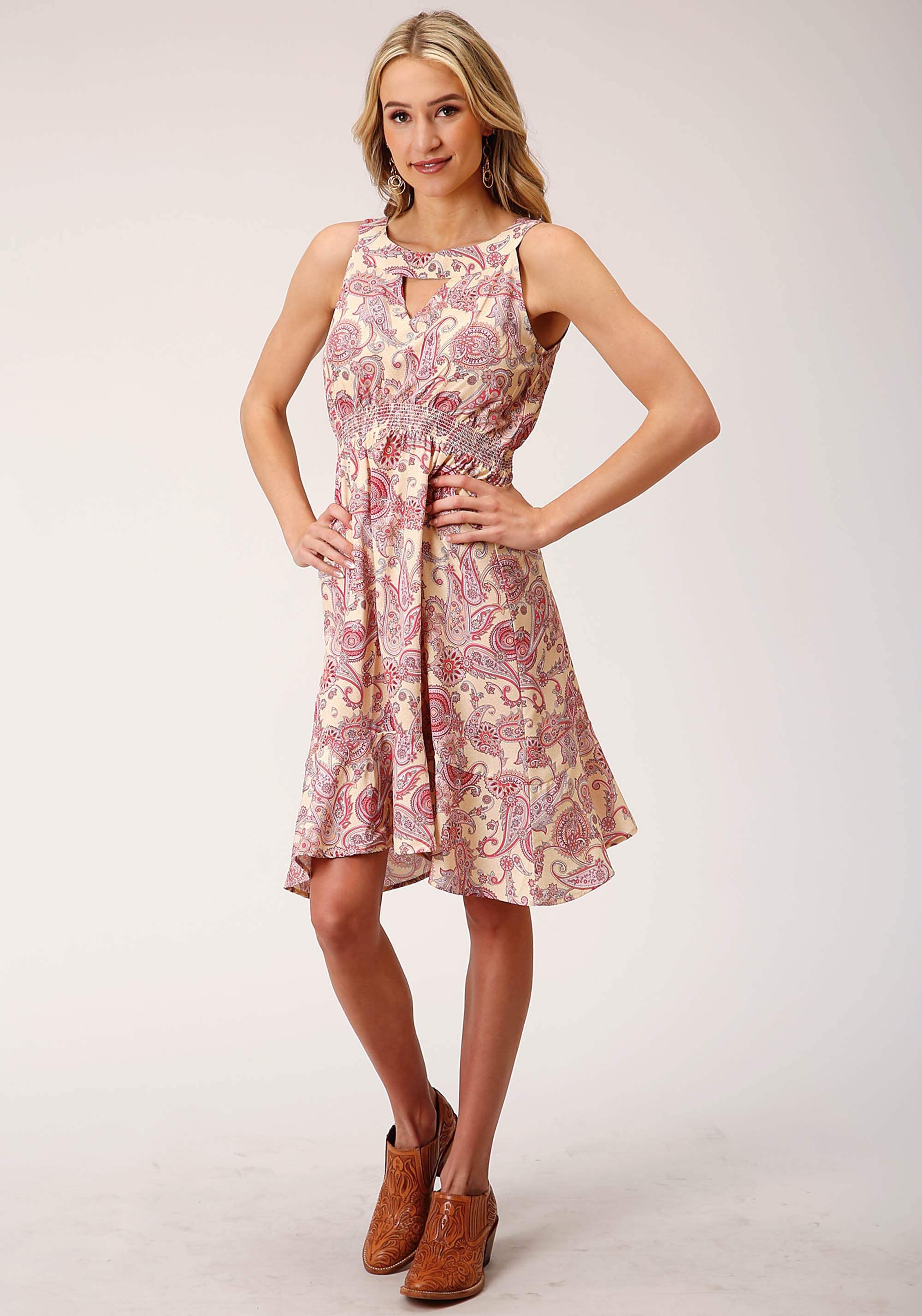Roper Womens Sleeveless Spring Paisley Print Poly Crepe Dress - Roper - Flyclothing LLC
