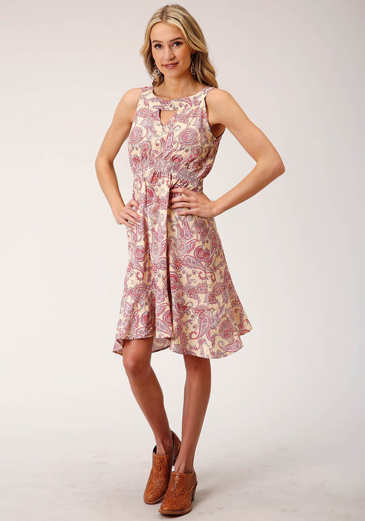 Roper Womens Sleeveless Spring Paisley Print Poly Crepe Dress - Roper