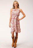 Roper Womens Sleeveless Spring Paisley Print Poly Crepe Dress - Roper