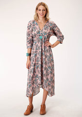 Roper Womens Short Sleeve Pink Paisley Print Rayon Challis Dress - Roper
