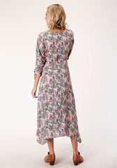 Roper Womens Short Sleeve Pink Paisley Print Rayon Challis Dress - Roper