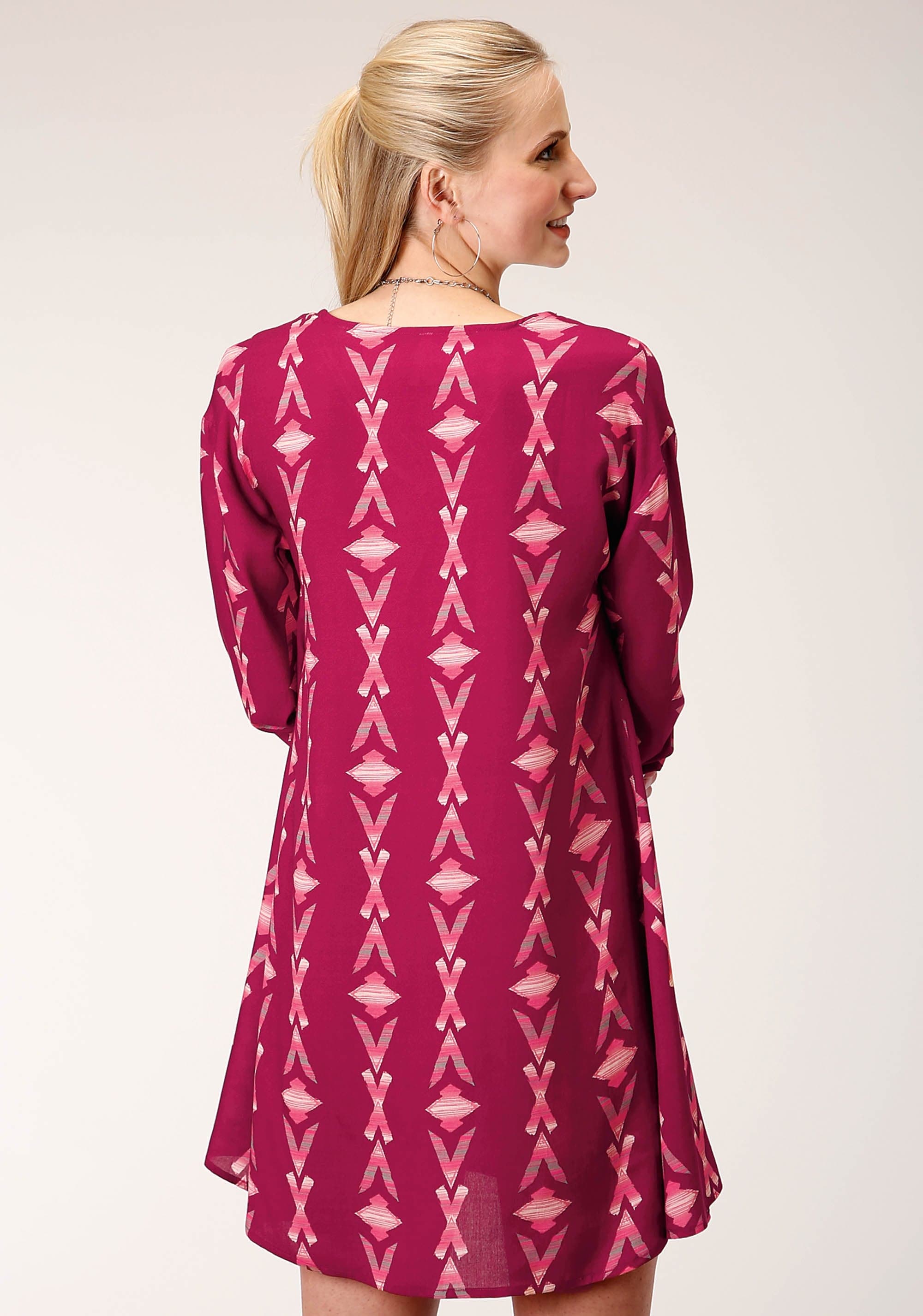 Roper Womens Long Sleeve Wine Aztec Print Dolman Sleeveless Dress - Roper