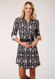 Roper Womens Long Sleeve Print Poly Crepe Shirt Dress - Roper