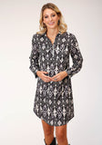 Roper Womens Long Sleeve Print Poly Crepe Shirt Dress - Roper