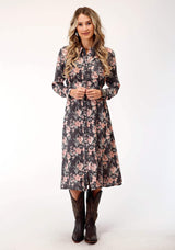 Roper Womens Long Sleeve Coral Floral Print Western Dress - Roper - Flyclothing LLC