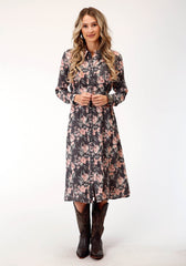 Roper Womens Long Sleeve Coral Floral Print Western Dress - Roper