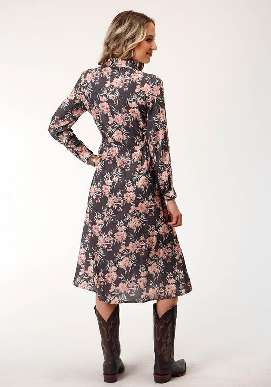 Roper Womens Long Sleeve Coral Floral Print Western Dress - Roper