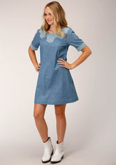 Roper Womens Short Sleeve Cotton Denim Dress