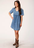 Roper Womens Short Sleeve Medium Blue Denim Dress - Roper