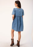 Roper Womens Short Sleeve Medium Blue Denim Dress - Roper