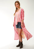 Roper Womens Pink And White Plaid Long Sleeve Shirt Dress - Roper