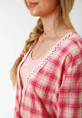Roper Womens Pink And White Plaid Long Sleeve Shirt Dress