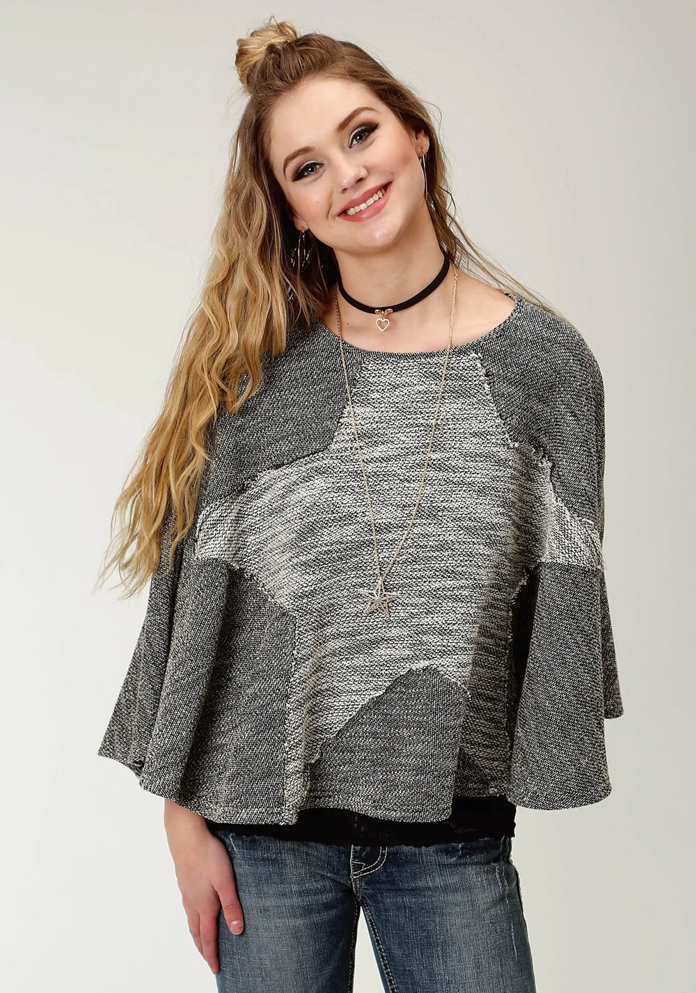 Roper Womens Grey Solid Knit Sweater Poncho - Roper