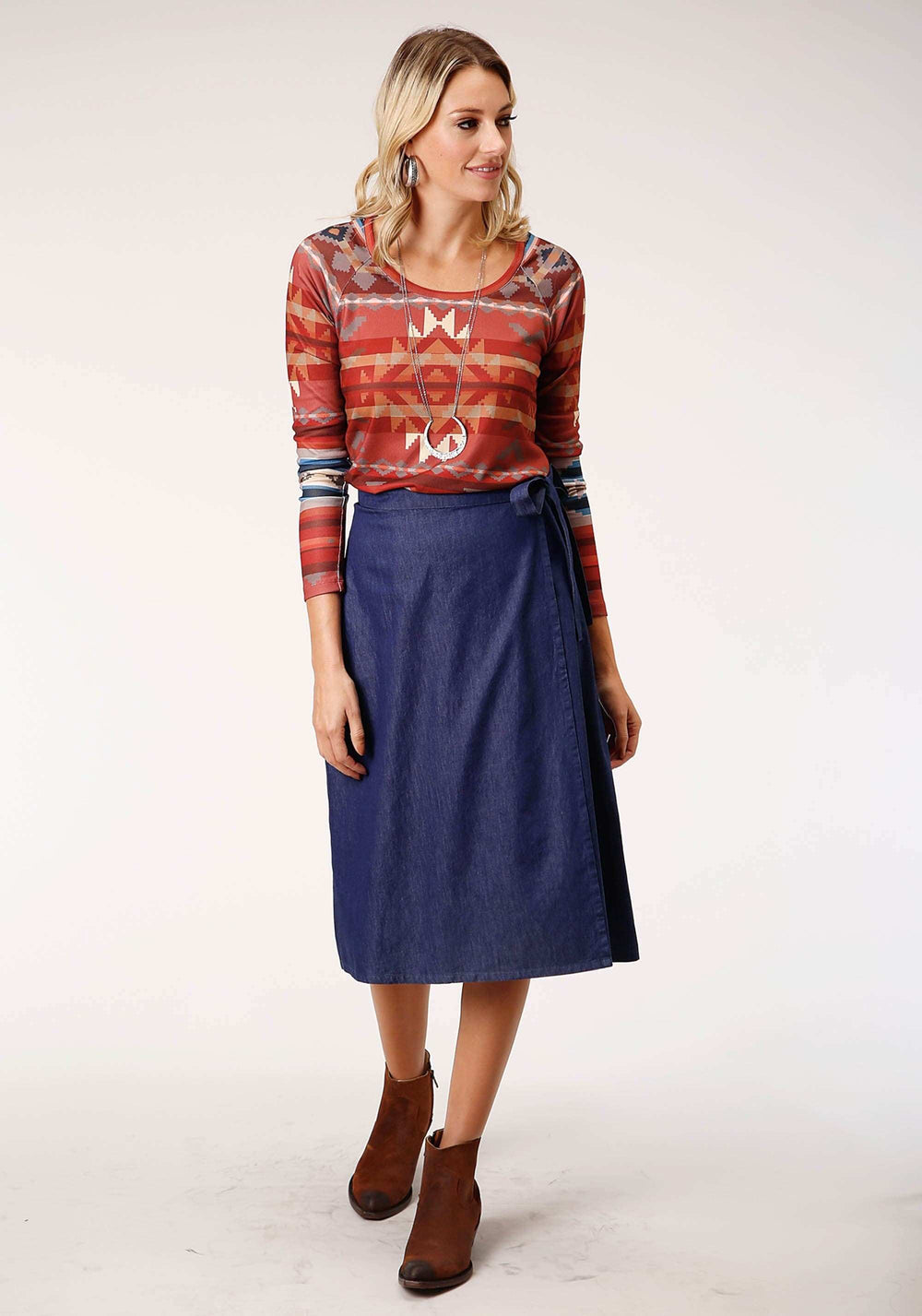 Roper Womens Indigo Denim Wrap Skirt - Roper - Flyclothing LLC