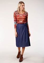Roper Womens Indigo Denim Wrap Skirt - Roper