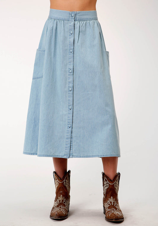 Roper Womens Light Blue Denim Long Denim Skirt - Roper