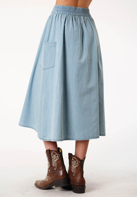 Roper Womens Light Blue Denim Long Denim Skirt - Roper