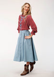 Roper Womens Light Blue Denim Long Denim Skirt - Roper