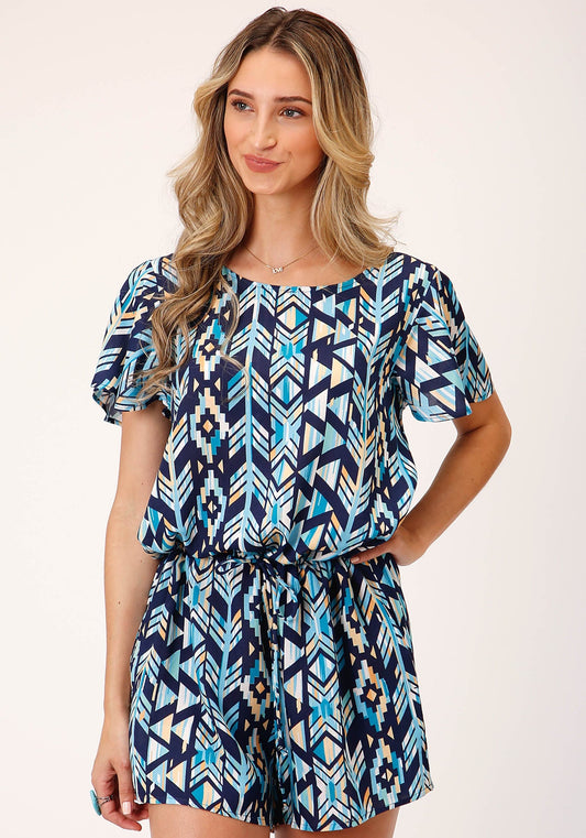 Roper Womens Modern Aztec Print Short Sleeve Romper - Roper