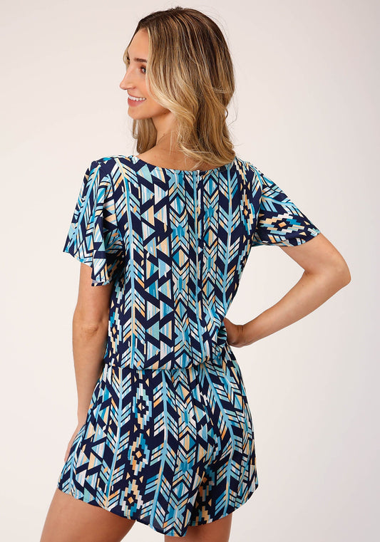 Roper Womens Modern Aztec Print Short Sleeve Romper - Roper