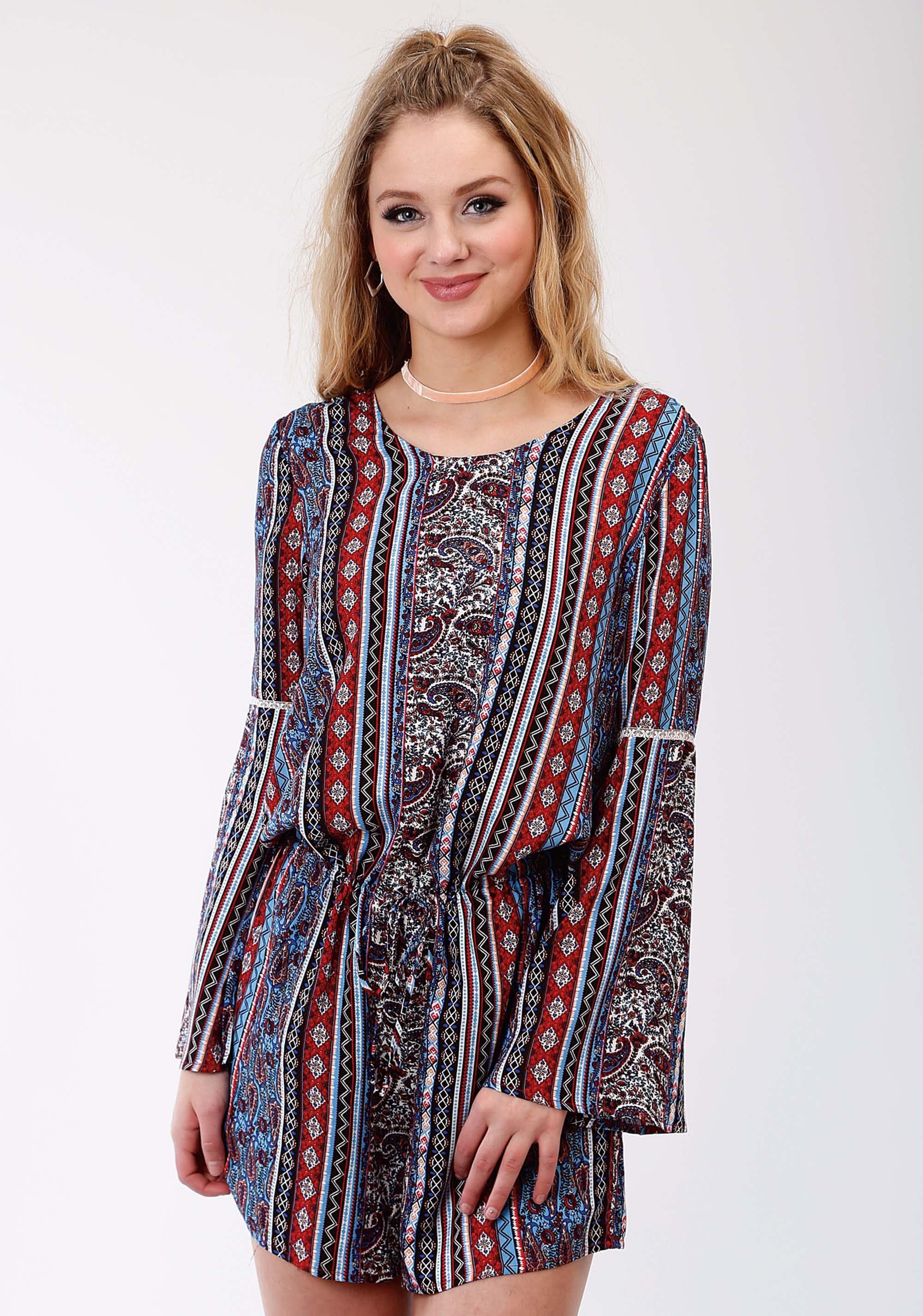 ROPER WOMENS MULTICOLORED PAISLEY STRIPE ROMPER - Roper