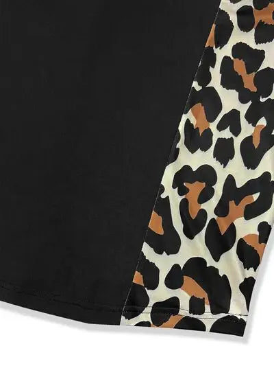 Plus Size Leopard Round Neck Long Sleeve Dress - Trendsi - Flyclothing LLC