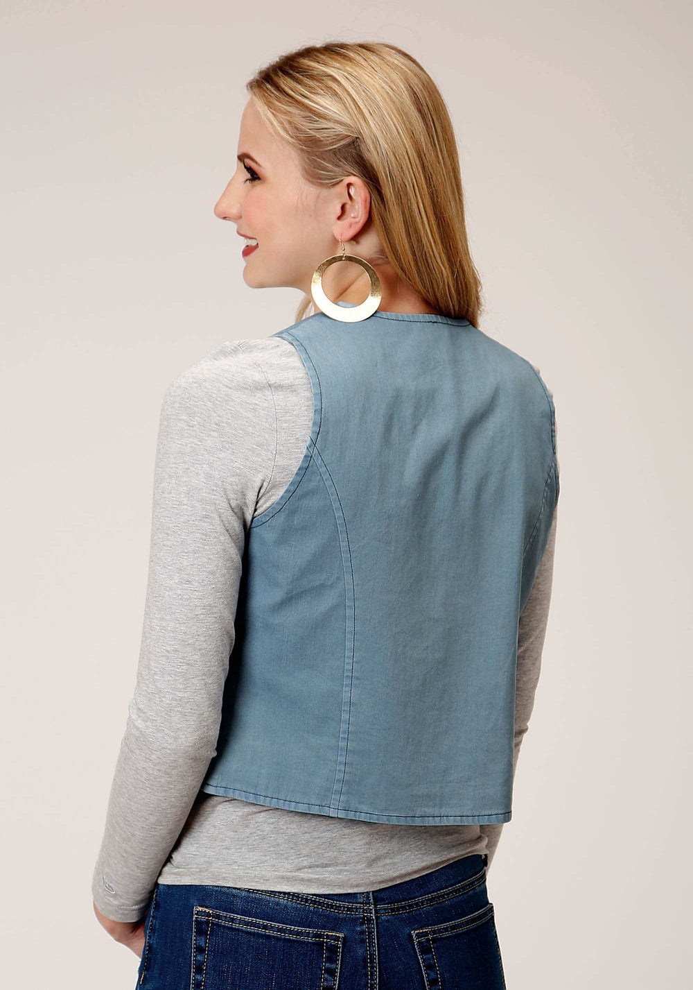 Roper Womens Light Blue Cotton Denim Vest - Roper - Flyclothing LLC