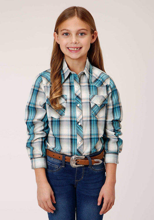 Roper Girls Long Sleeve Snap Vintage Turquoise Plaid Western Shirt - Roper - Flyclothing LLC