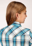 Roper Girls Long Sleeve Snap Vintage Turquoise Plaid Western Shirt - Roper