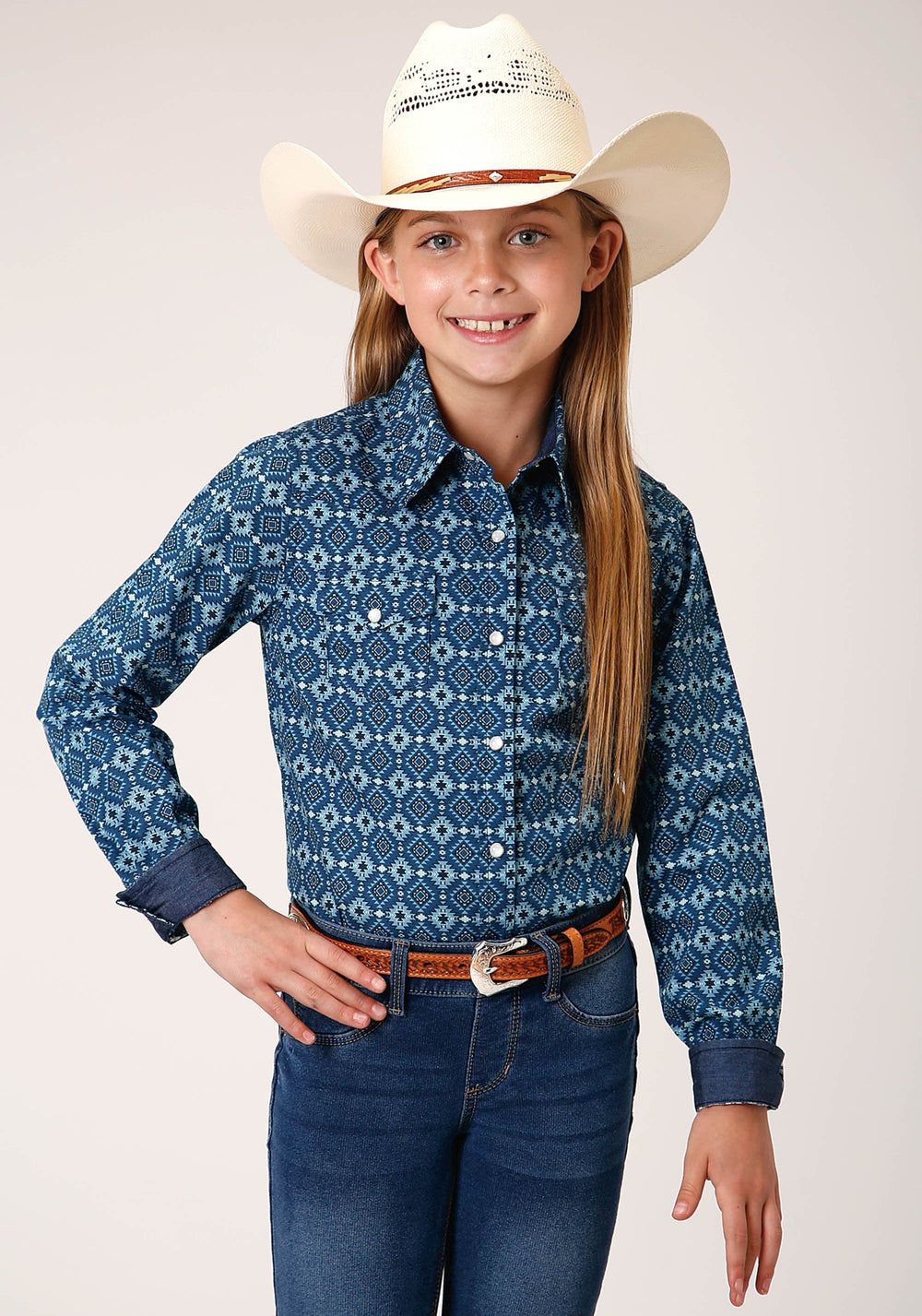 Roper Girls Long Sleeve Snap Mini Aztec Print Western Shirt - Roper