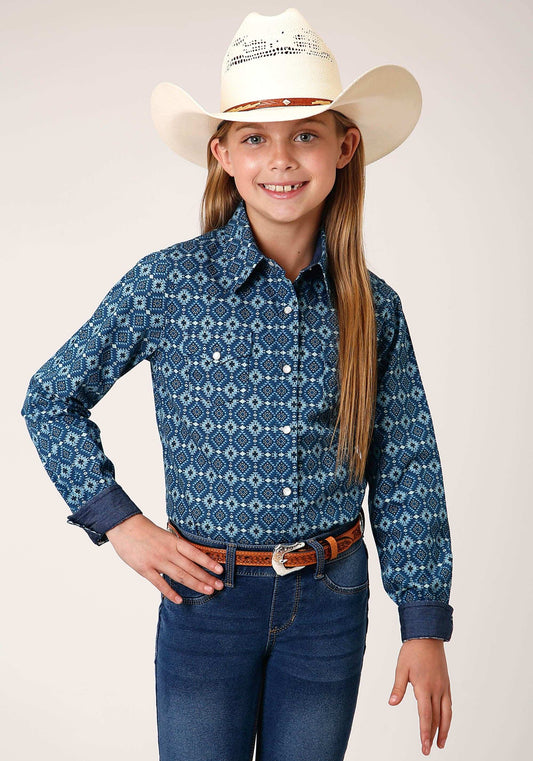 Roper Girls Long Sleeve Snap Mini Aztec Print Western Shirt - Roper - Flyclothing LLC