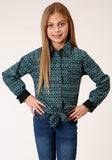 Roper Girls Long Sleeve Snap Diamond Aztec Print Western Shirt - Roper