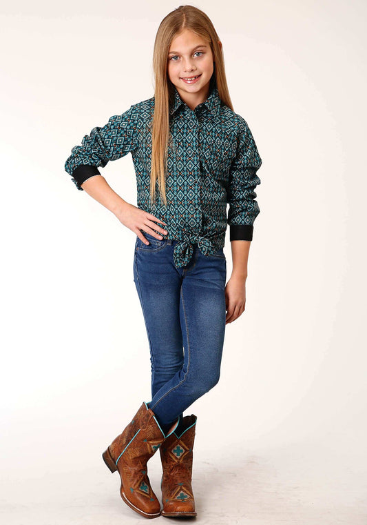 Roper Girls Long Sleeve Snap Diamond Aztec Print Western Shirt - Roper - Flyclothing LLC