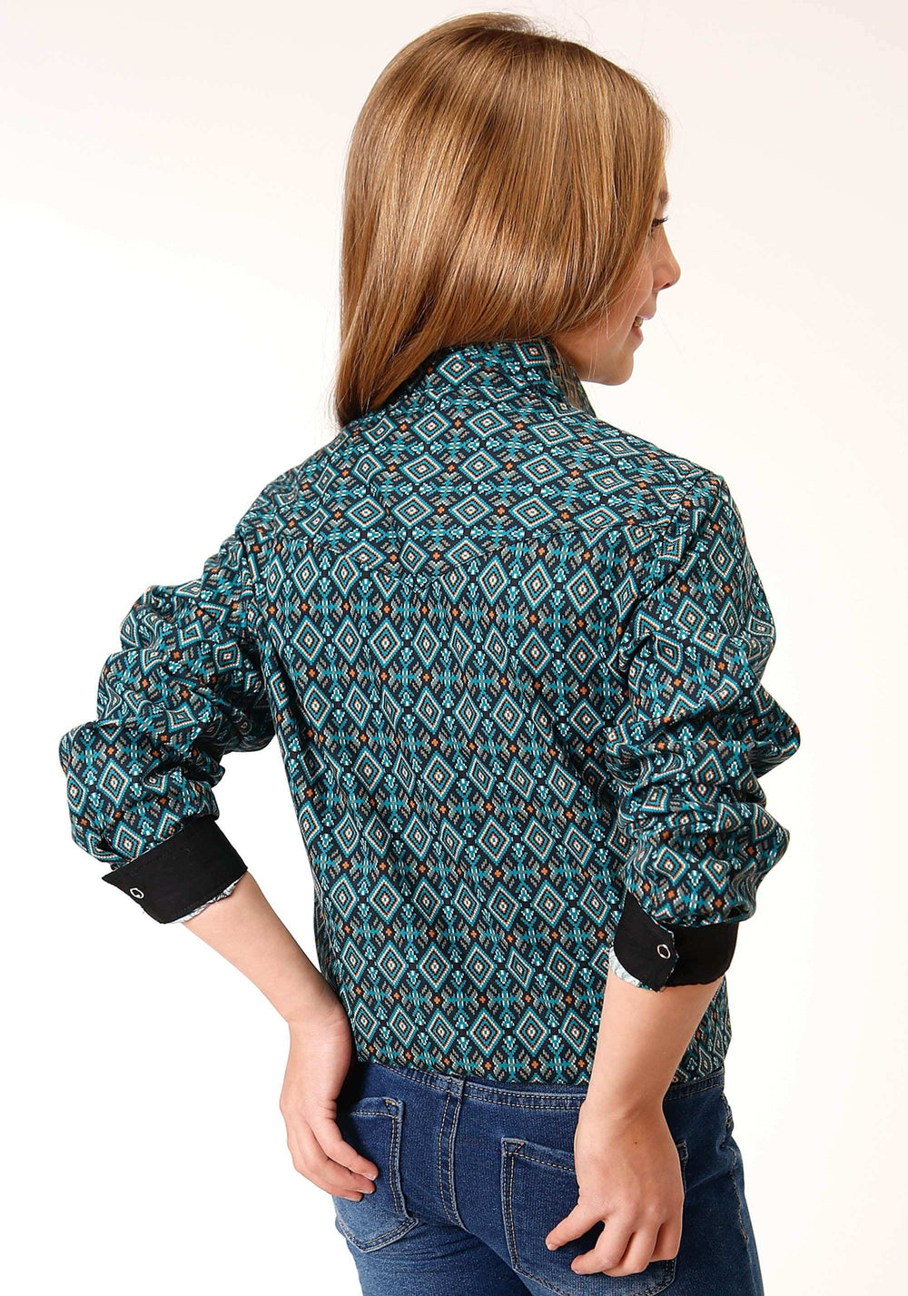 Roper Girls Long Sleeve Snap Diamond Aztec Print Western Shirt - Roper - Flyclothing LLC