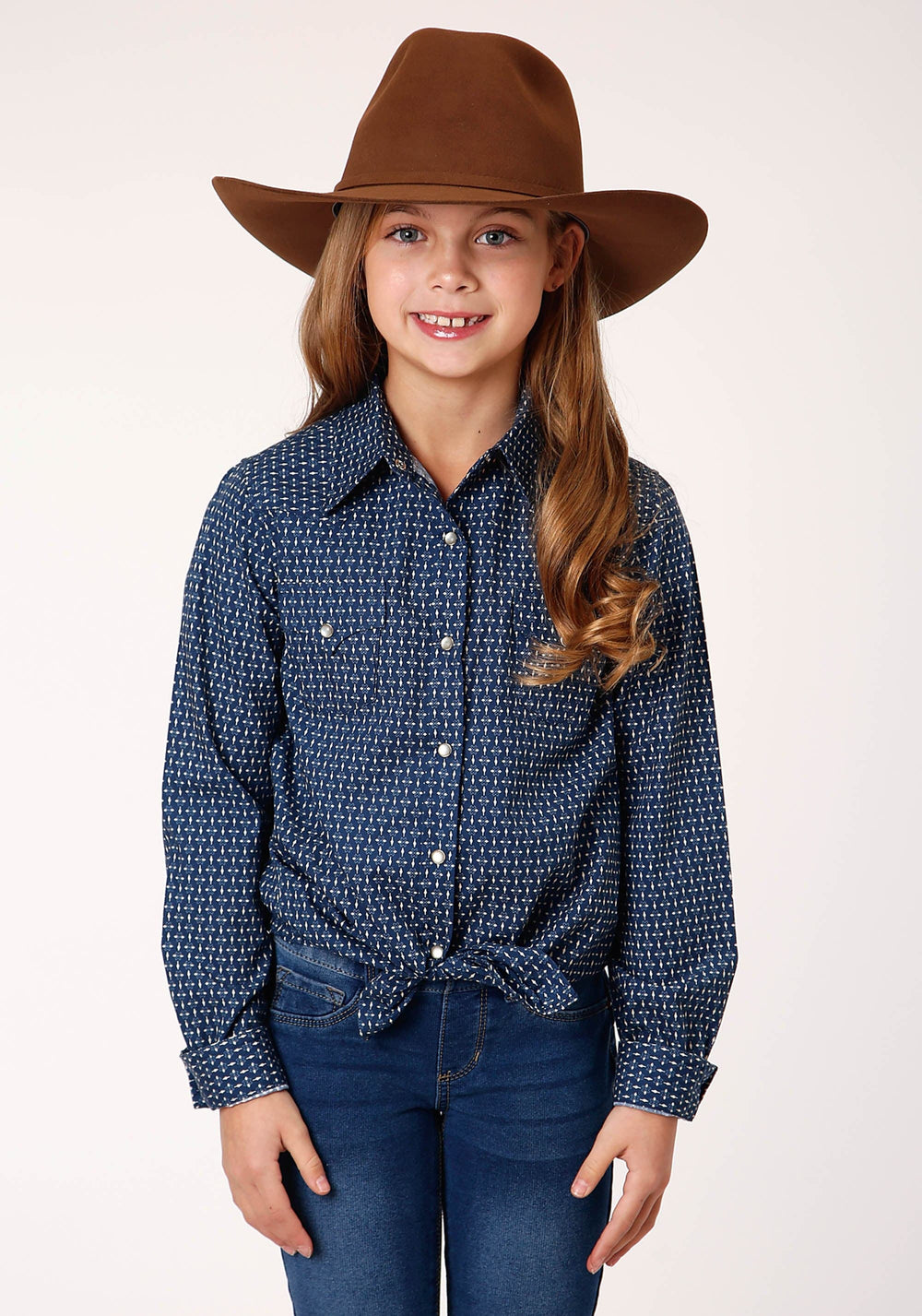 Roper Girls Long Sleeve Snap North South Arrows Western Shirt - Roper