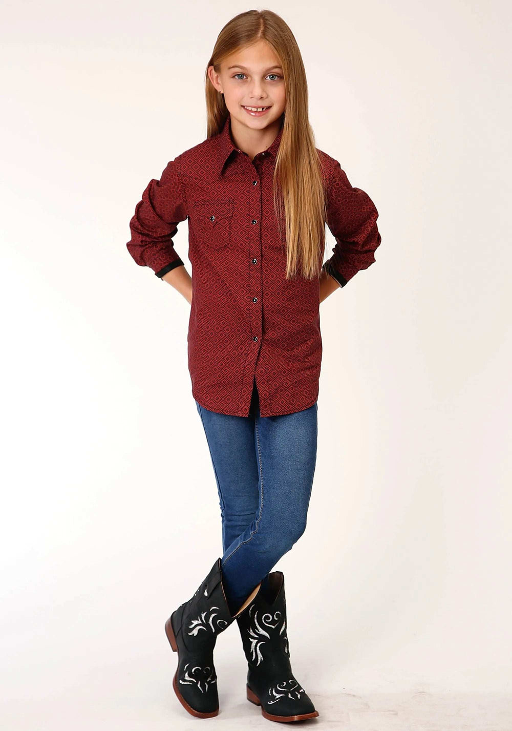 Roper Girls Long Sleeve Snap Tribal Geo Print Western Shirt - Roper - Flyclothing LLC