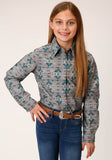 Roper Girls Long Sleeve Snap Geometric Aztec Western Shirt - Roper